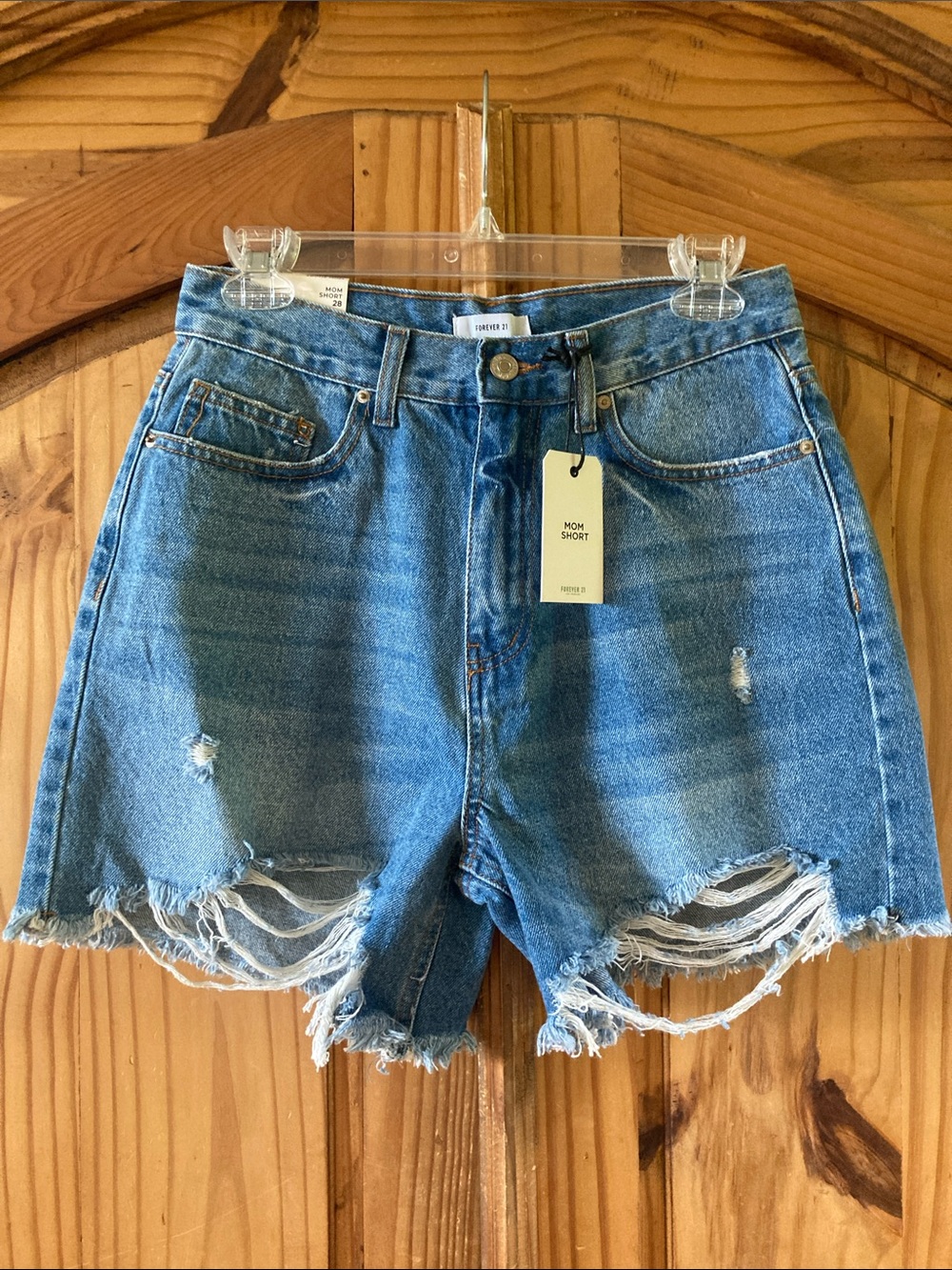 Forever 21 Mom Shorts High Rise blue frayed hem jean shorts size 28 - NWT